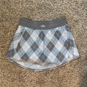 ALO Yoga Blue and White High-Low Skater Mini Skirt